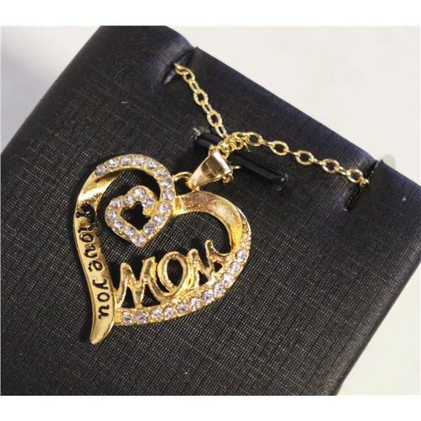 GOLD TONE HEART SHAPED I LOVE YOU MOM PENDANT