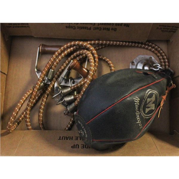 VINTAGE LEATHER PUNCH BAG AND CHEST EXPANDER