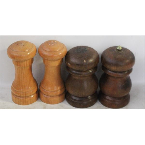 2 SETS VINTAGE WOODEN SALT & PEPPER SHAKERS