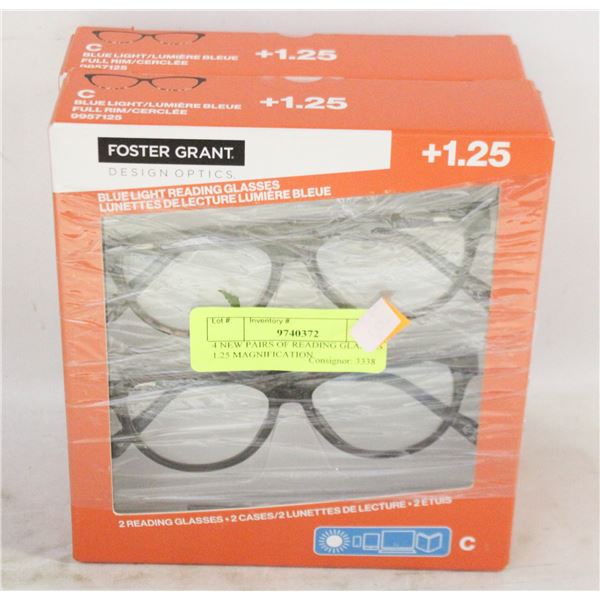 4 NEW PAIRS OF READING GLASSES 1.25 MAGNIFICATION