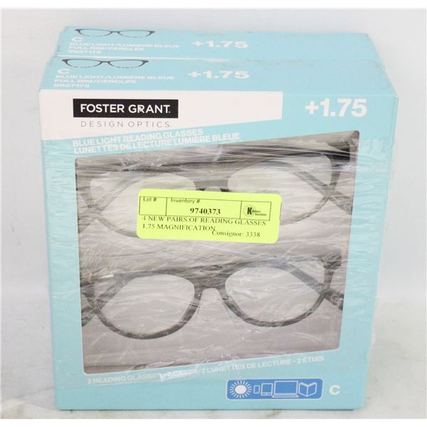 4 NEW PAIRS OF READING GLASSES 1.75 MAGNIFICATION
