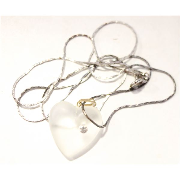 FROSTED GLASS HEART PENDANT 24" NECKLACE