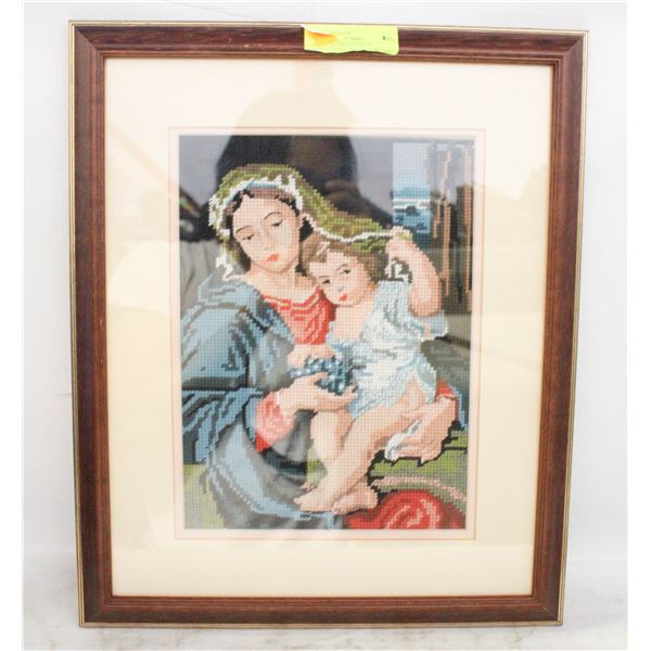 MOTHER+CHILD DONE IN NEEDLEPOINT 15"X18" 3D ART