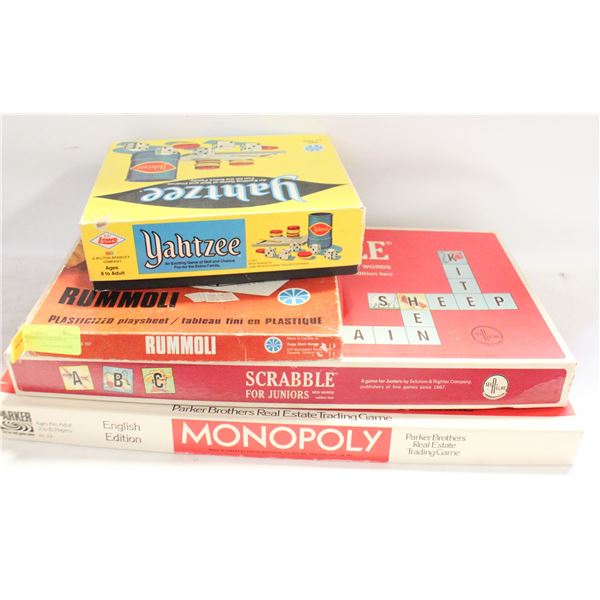 TAHTZEE RUMMOLI SCRABBLE MONOPOLY