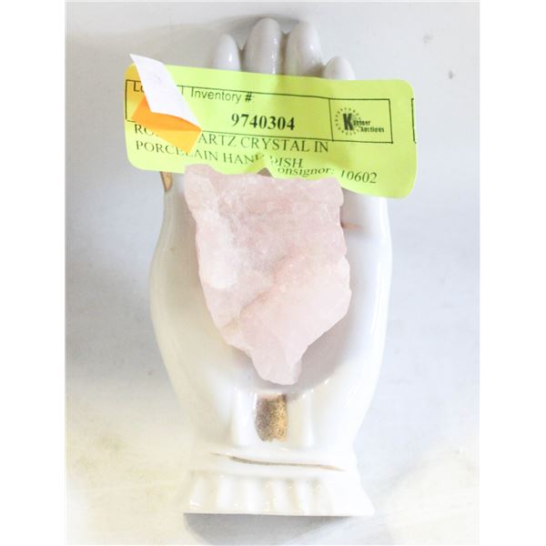 ROSE QUARTZ CRYSTAL IN PORCELAIN HAND DISH