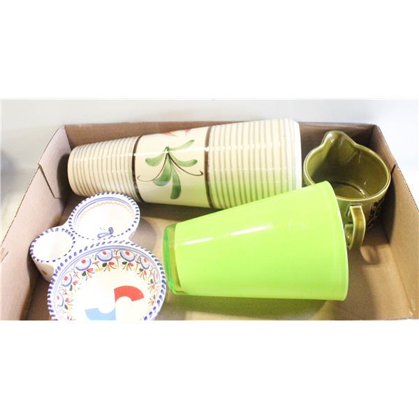 3 PIECES EUROPEAN PORCELAIN, ONE PIECE GLASS