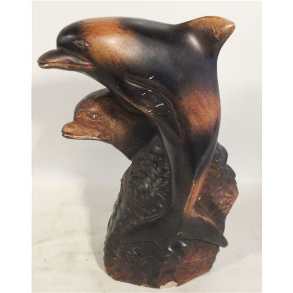 VINTAGE HAND CARVED DOUBLE DOLPHIN