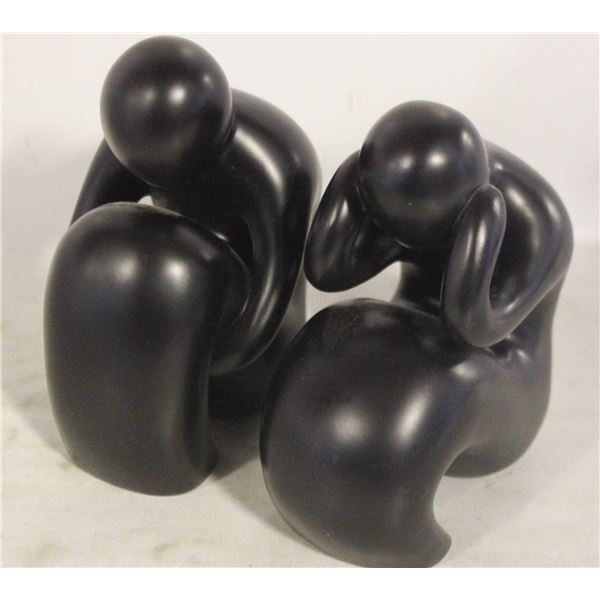 2 BLACK ABSTRACT SCULPTURES HEAVY