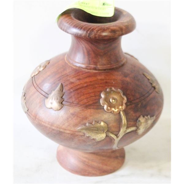 VINTAGE HAND TURNED WOOD VASE WITH