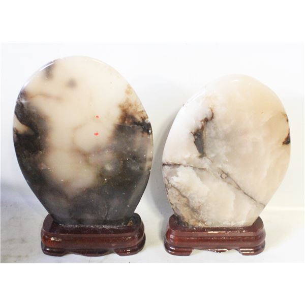TWO POLISHED EGG SHAPED AGATE ON