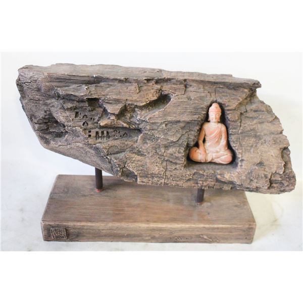 TERRACOTA SITTING BUDDA WITH LOG