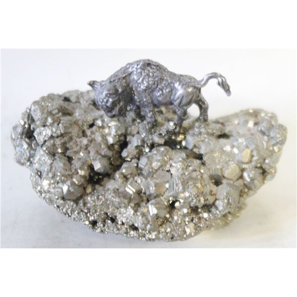 METAL BISON ON IRON PYRITE "FOOLS GOLD"