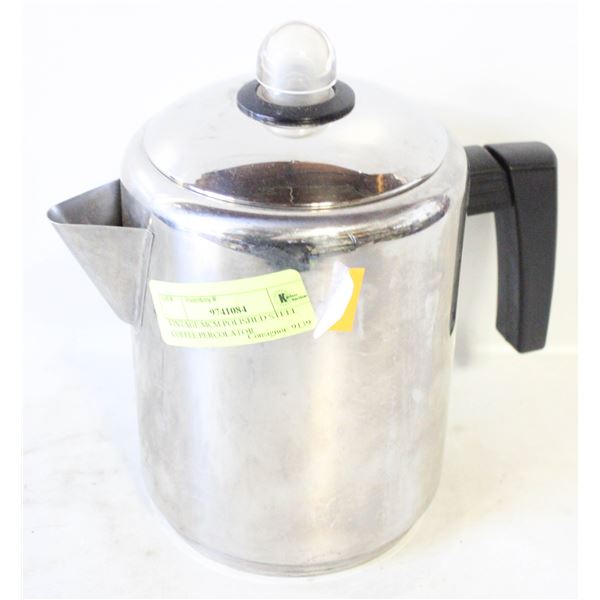 VINTAGE MCM POLISHED STEEL COFFEE PERCOLATOR