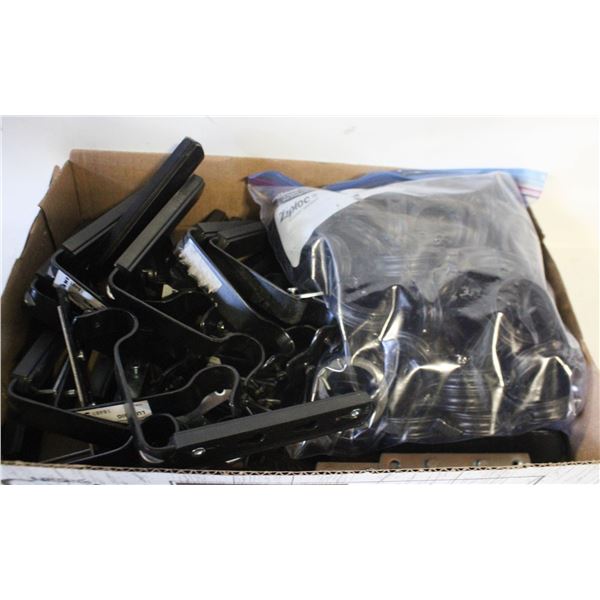 LARGE LOT OF CURTAIN HOOKS & L ROD CURTAIN