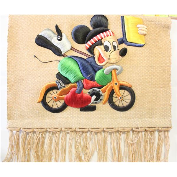 VINTAGE WOVEN MICKEY MOUSE WALL HANGING- 32 X 31