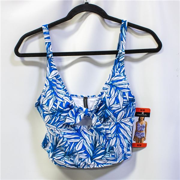 NEW TAHARI WOMEN'S BLUE/WHITE BIKINI TOP SIZE M