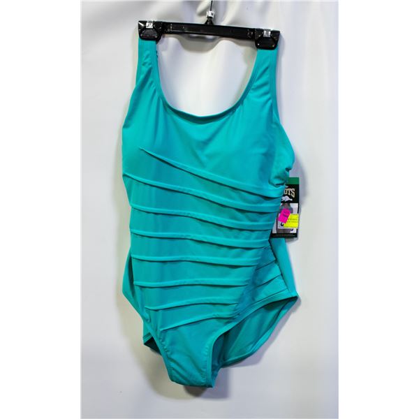 NEW WOMENS SZ 12 ROOTS 1PCS SOLID TURQUOISE SWIM