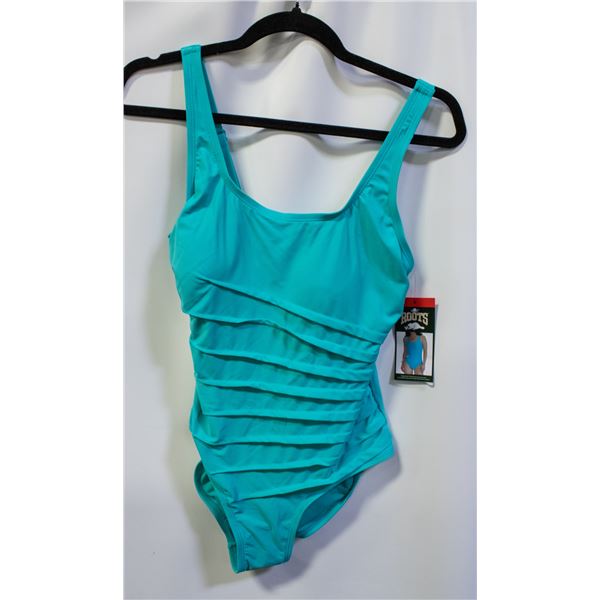 NEW WOMENS SZ 8 ROOTS 1PCS SOLID TURQUOISE SWIM