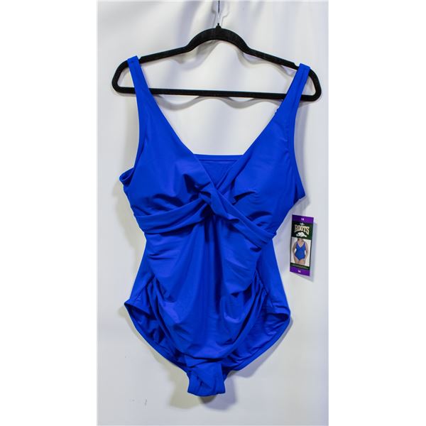 NEW WOMENS SZ 14 ROOTS SOLID BLUE 1PCS SWIMWEAR