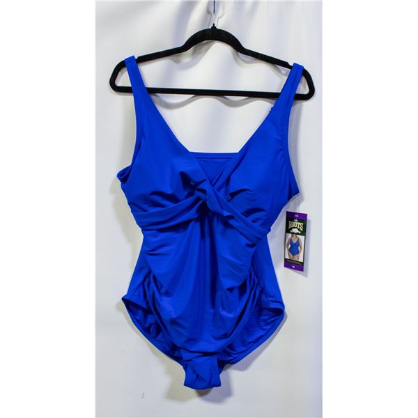 NEW WOMENS SZ 14 ROOTS SOLID BLUE 1PCS SWIMWEAR