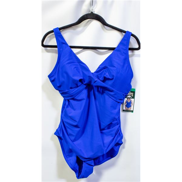 NEW WOMENS SZ 12 ROOTS SOLID BLUE 1PCS SWIMWEAR