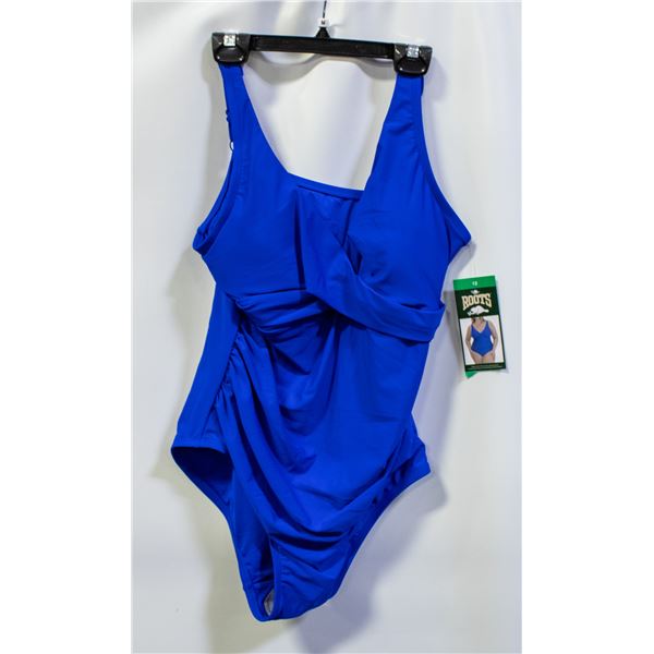 NEW WOMENS SZ 12 ROOTS SOLID BLUE 1PCS SWIMWEAR