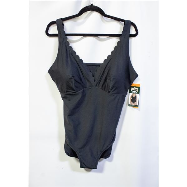 NEW WOMENS SZ 16 ROOTS SOLID BLACK 1PCS SWIMWEAR
