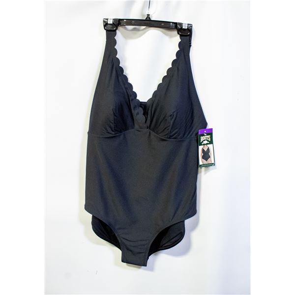 NEW WOMENS SZ 14 ROOTS SOLID BLACK 1PCS SWIMWEAR