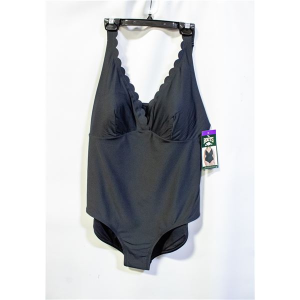 NEW WOMENS SZ 14 ROOTS SOLID BLACK 1PCS SWIMWEAR