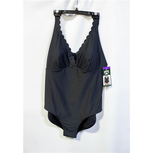 NEW WOMENS SZ 14 ROOTS SOLID BLACK 1PCS SWIMWEAR