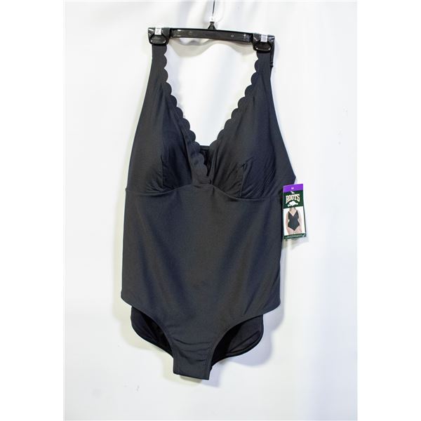 NEW WOMENS SZ 14 ROOTS SOLID BLACK 1PCS SWIMWEAR