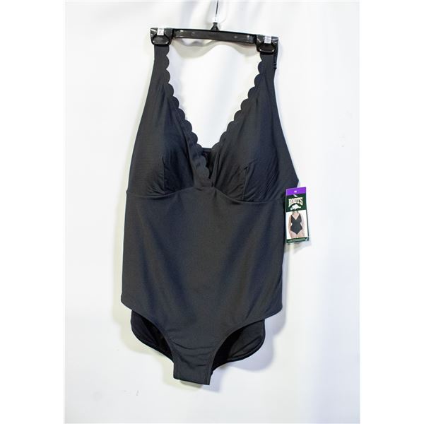 NEW WOMENS SZ 14 ROOTS SOLID BLACK 1PCS SWIMWEAR