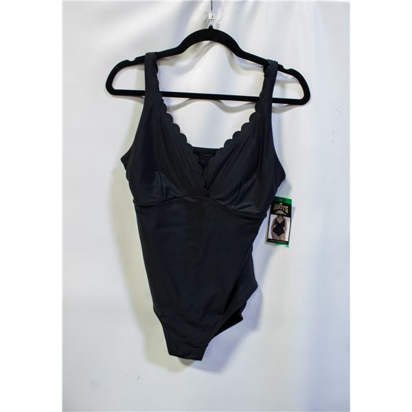 NEW WOMENS SZ 12 ROOTS SOLID BLACK 1PCS SWIMWEAR