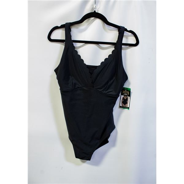 NEW WOMENS SZ 12 ROOTS SOLID BLACK 1PCS SWIMWEAR