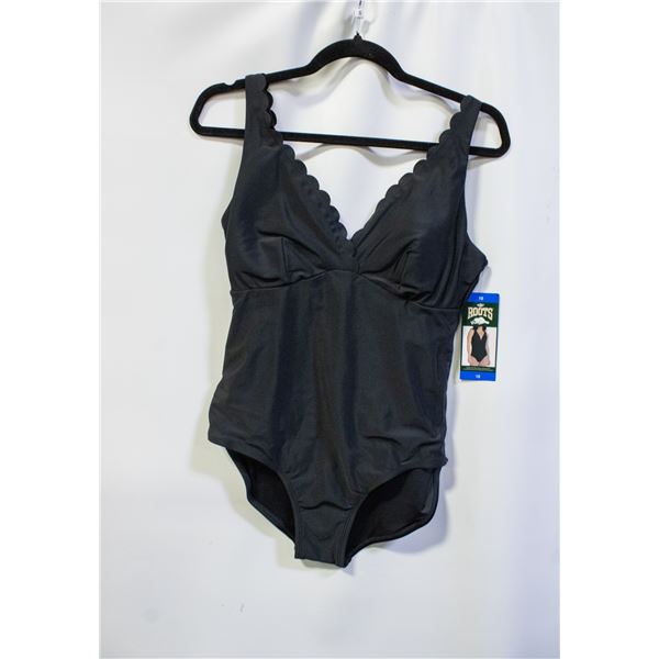 NEW WOMENS SZ 10 ROOTS SOLID BLACK 1PCS SWIMWEAR