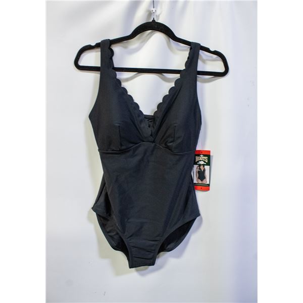 NEW WOMENS SZ 8 ROOTS SOLID BLACK 1PCS SWIMWEAR