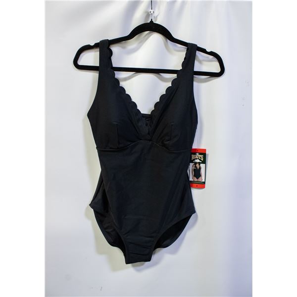 NEW WOMENS SZ 8 ROOTS SOLID BLACK 1PCS SWIMWEAR