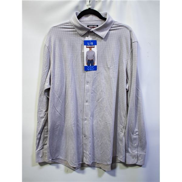 NEW KIRKLAND MEN'S LIGHT GREY DRESS SHIRT SIZE L