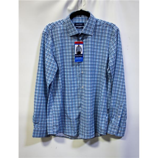 NEW NAUTICA MEN'S SLIM FIT BLUE DRESS SHIRT M