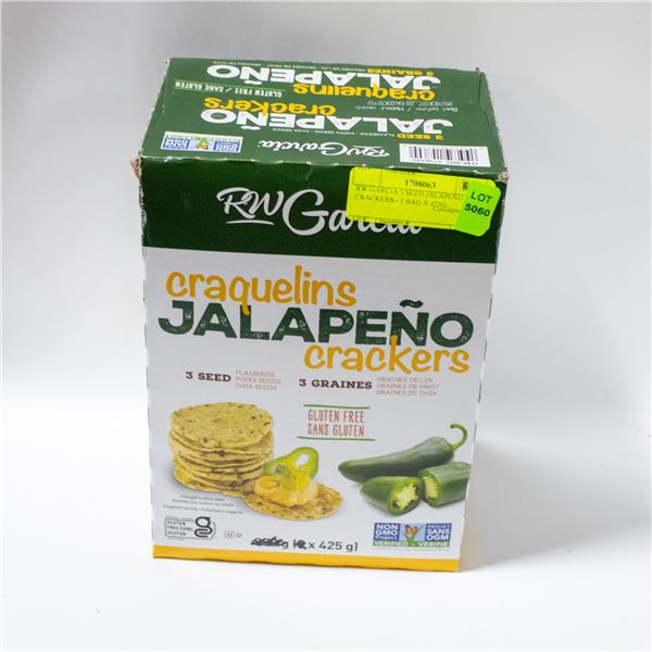 RW GARCIA 3 SEED JALAPENO CRACKERS - 1 BAG X 425G