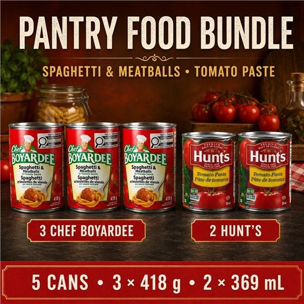 3 CHEF BOYARDEE + 2 HUNT'S TOMATO PASTE BB 11/27