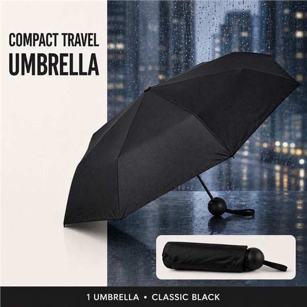 NEW BLACK COMPACT TRAVEL UMBRELLA