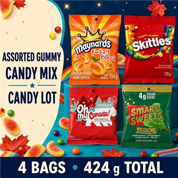 4 ASSORTED GUMMY CANDY MIX 424G TOTAL BB 04/27