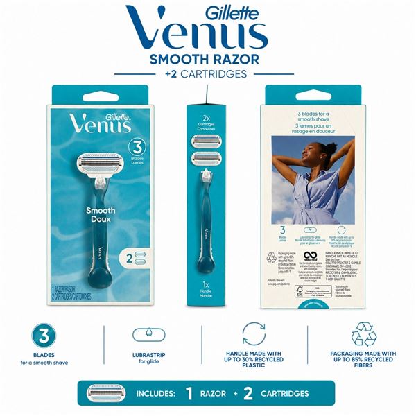 GILLETTE VENUS SMOOTH RAZOR +2 CARTS