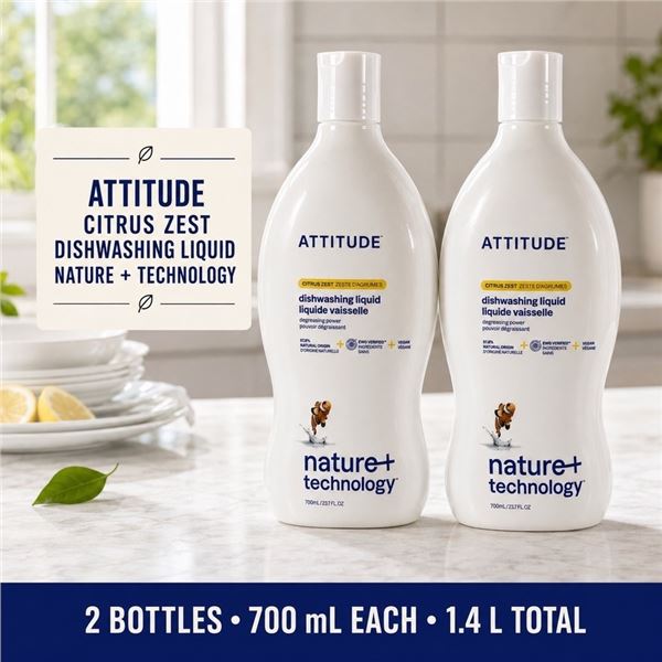 2 ATTITUDE NATURE + CITRUS ZEST DISH SOAP 700ML