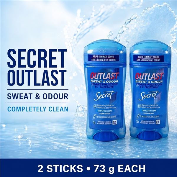 2 SECRET OUTLAST COMPLETELY CLEAN DEODORANT 73G