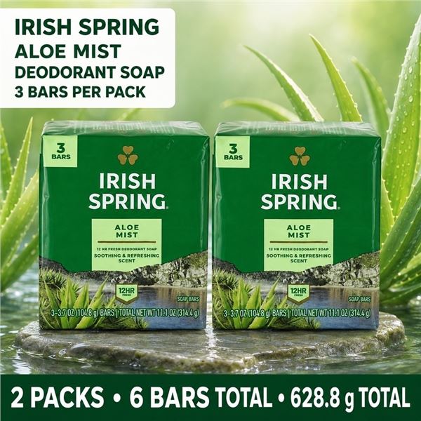 2 IRISH SPRING ALOE MIST 3-PACKS - 6 BARS TOTAL