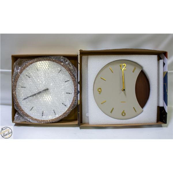 2 NEW DRIINI BRAND ROUND WALL CLOCKS SOLD TOGETHER