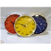 Image 1 : 3 NEW DRIINI BRAND ROUND WALL CLOCKS - 3 COLOURS