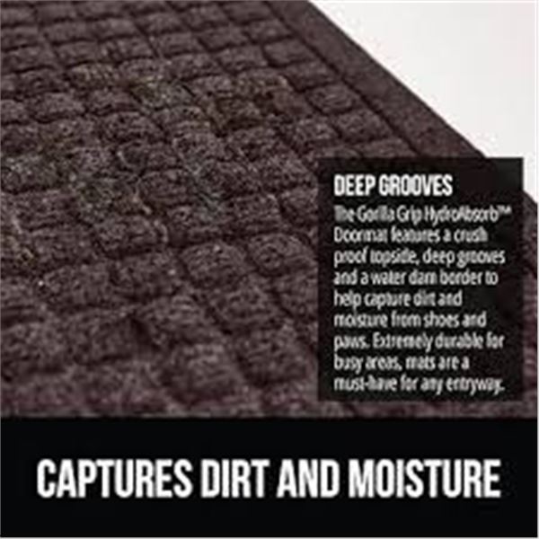 BRAND NEW GORILLA GRIP 47"X35" DOOR MAT BROWN